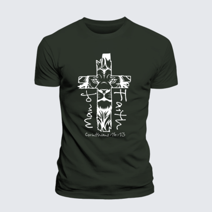 Man Of Faith Jesus God Christian Premium Mercerized Cotton Tee