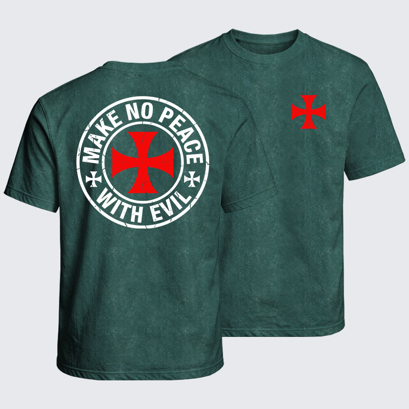 Washed T-Shirt - Make No Peace with Evil Knight Templar Cross