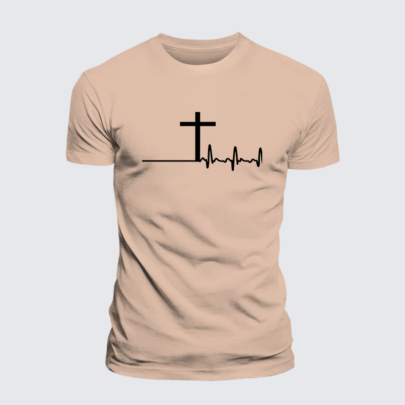 ECG Cross Jesus God Christian Premium Mercerized Cotton Tee