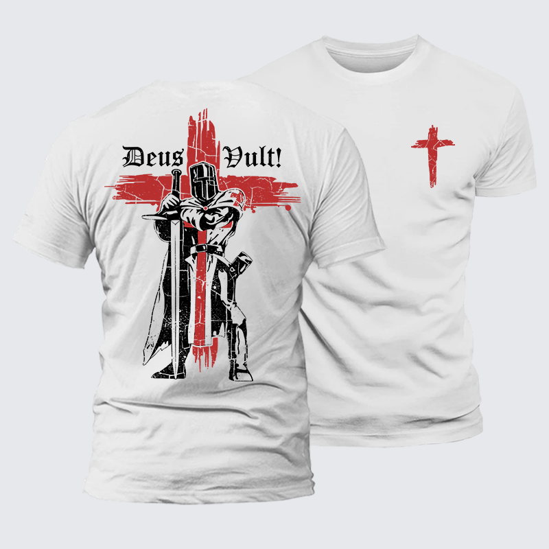 Deus Vult Crusader Jesus God Christian Premium Mercerized Cotton Tee
