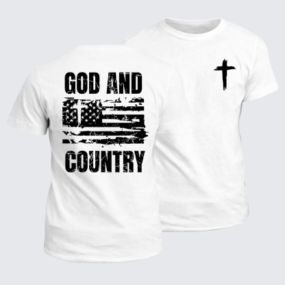 God And Country  Flag Cross Jesus God Christian Cotton T-Shirt