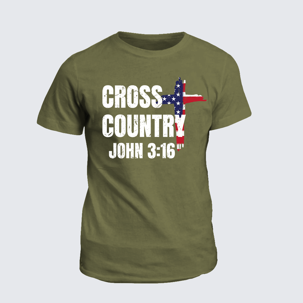 Cross Country John 3:16 Jesus God Christian Cotton T-Shirt