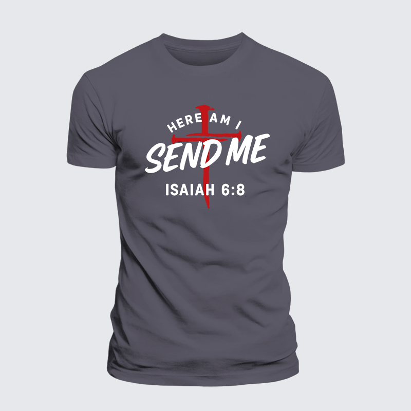 Here Am I Send Me Jesus God Christian Premium Mercerized Cotton Tee