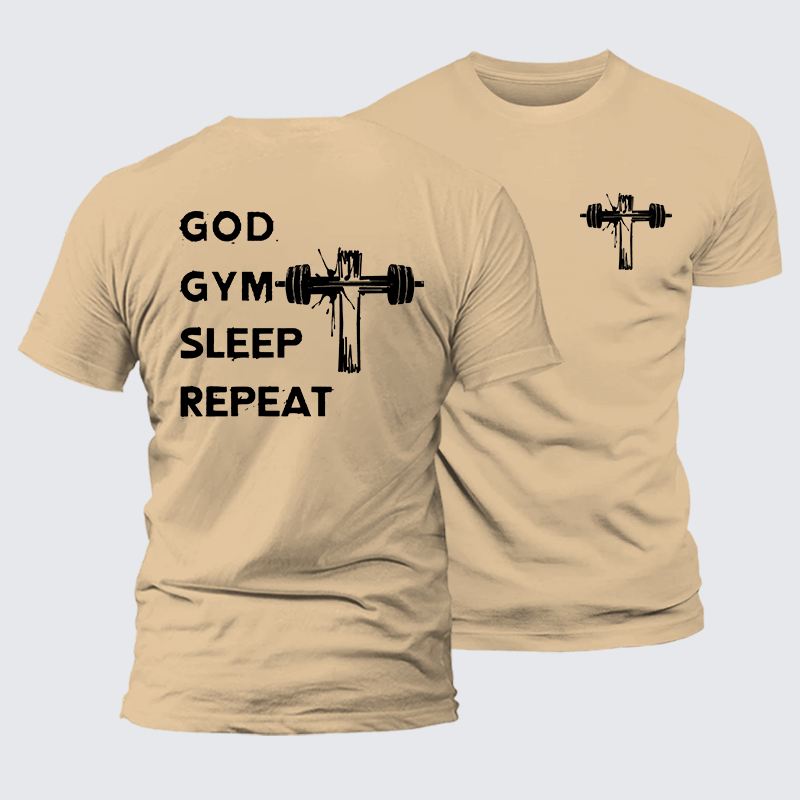 God Gym Sleep Repeat Jesus God Christian Premium Mercerized Cotton Tee