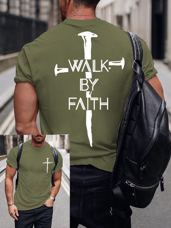 Walk By Faith Jesus God Christian Cotton T-Shirt