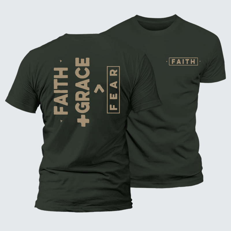 Faith + Grace ＞ Fear Jesus God Christian Premium Mercerized Cotton Tee