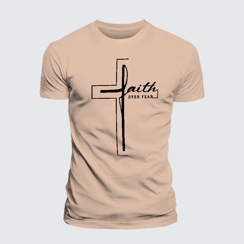 Faith Over Fear Cross Jesus God Christian Premium Mercerized Cotton Tee