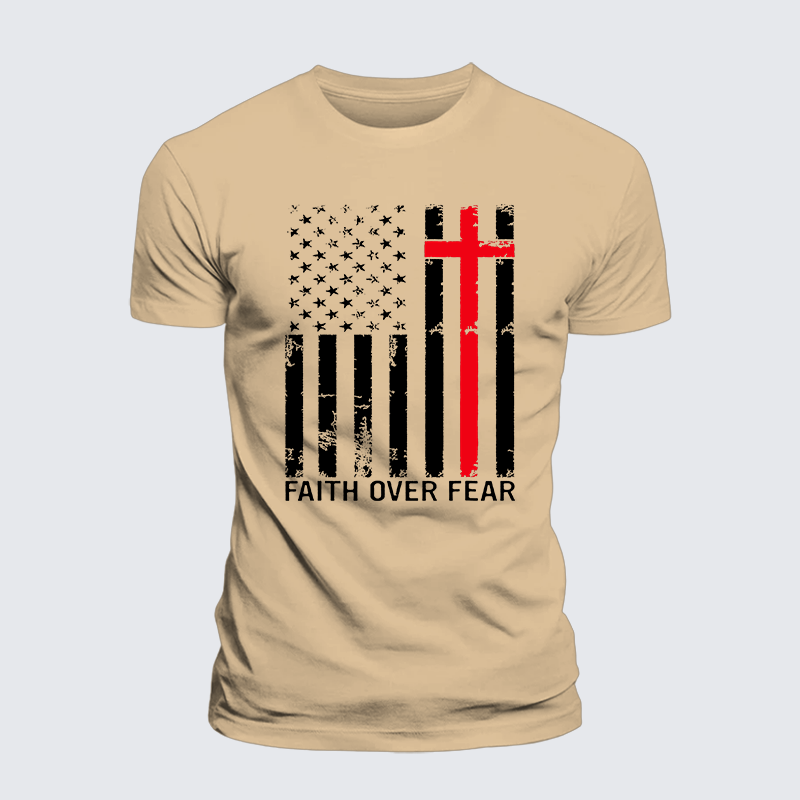 Faith Over Fear Jesus God Christian Premium Mercerized Cotton Tee