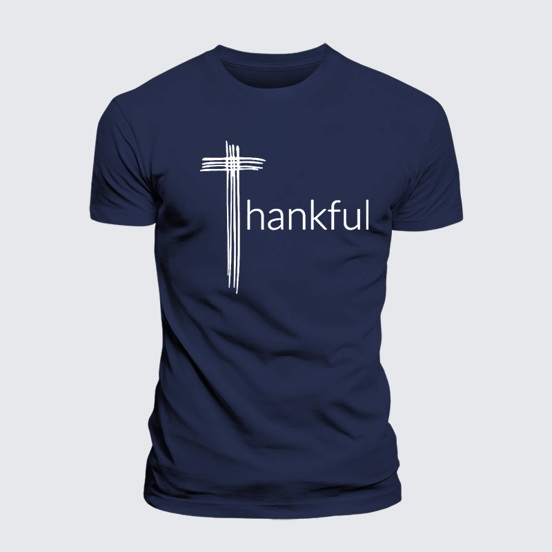 Thankful Cross Jesus God Christian Premium Mercerized Cotton Tee