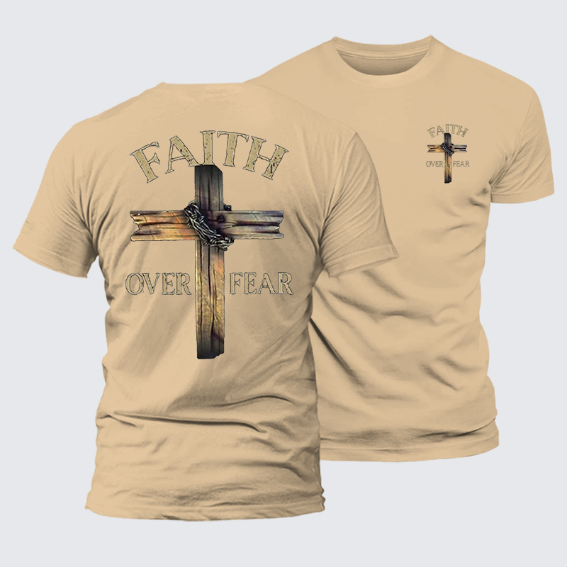 Cross Faith Over Fear Jesus God Christian Premium Mercerized Cotton Tee