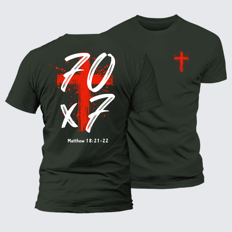 Matthew 18:21-22 Jesus God Christian Premium Mercerized Cotton Tee