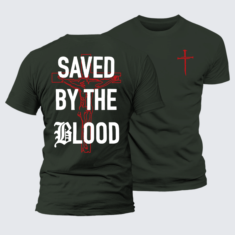 Saved By The Blood Jesus God Christian Premium Mercerized Cotton Tee