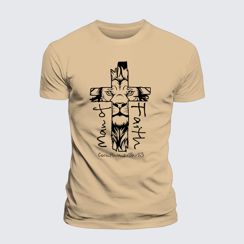 Man Of Faith Jesus God Christian Premium Mercerized Cotton Tee