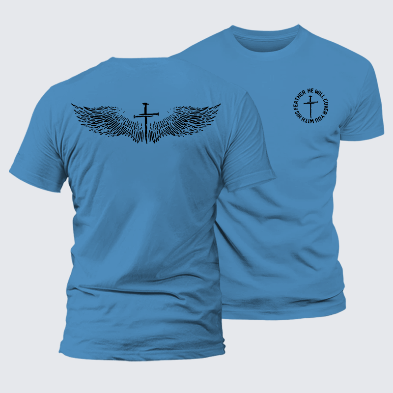 He Will Cover You With His Feather Jesus God Christian Premium Mercerized Cotton Tee