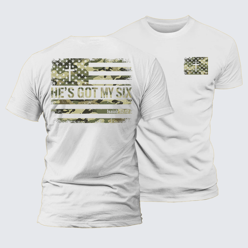 He's Got My Six Jesus God Christian Premium Mercerized Cotton Tee