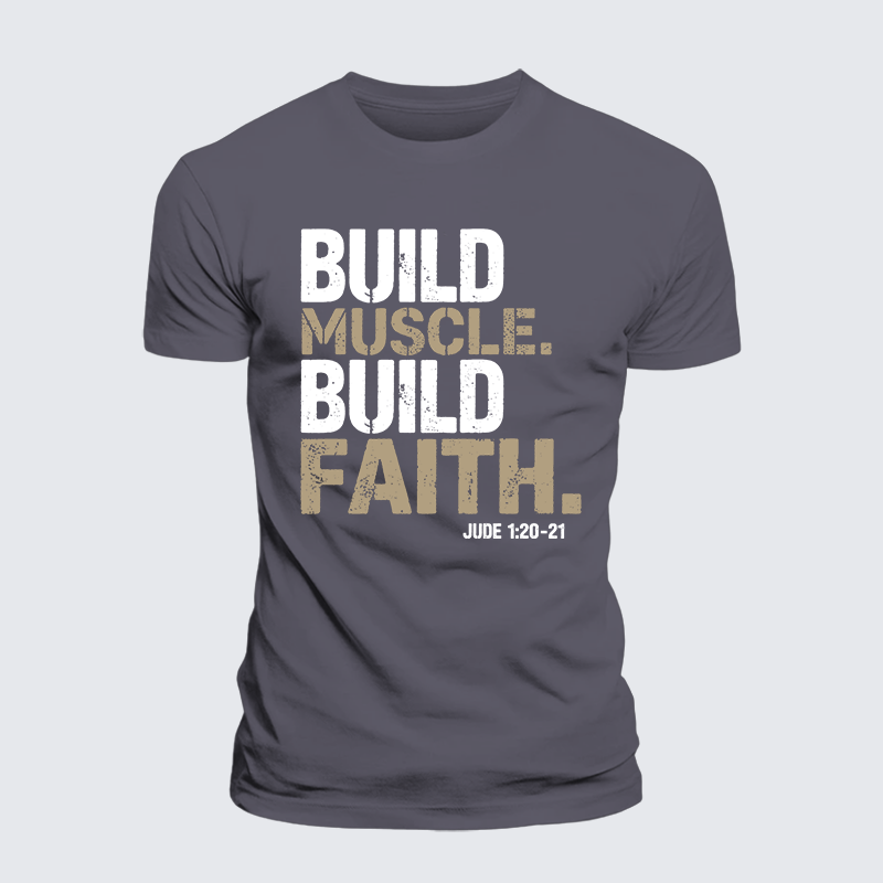 Build Muscle Build Faith Jesus God Christian Premium Mercerized Cotton Tee