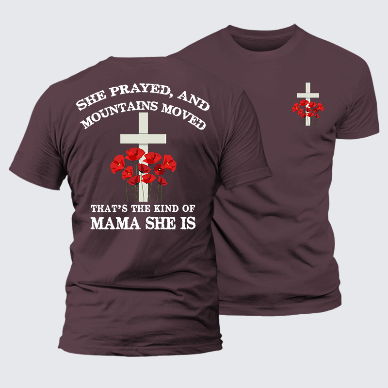 She Prayed, Mountains Moved Jesus God Christian Premium Mercerized Cotton Tee