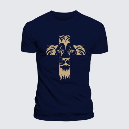 Lion Cross Jesus God Christian Cotton T-Shirt