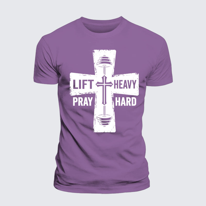 Lift Heavy Pray Hard Jesus God Christian Premium Mercerized Cotton Tee