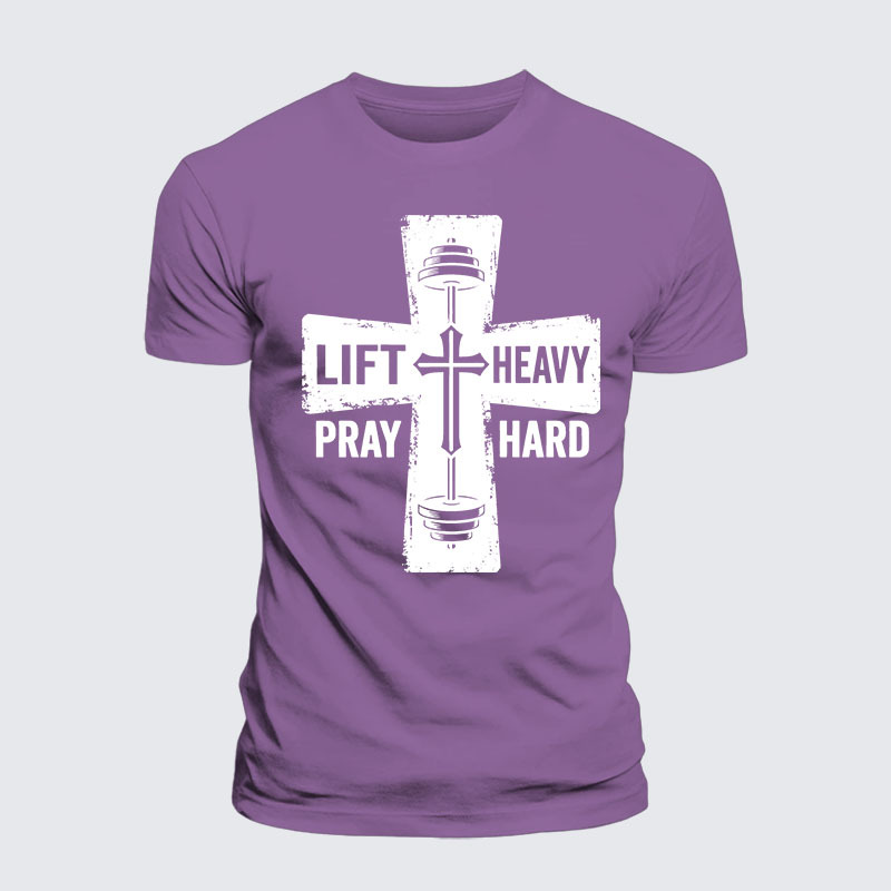 Lift Heavy Pray Hard Jesus God Christian Premium Mercerized Cotton Tee