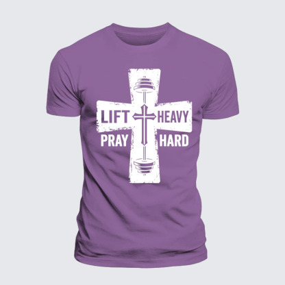 Lift Heavy Pray Hard Jesus God Christian Premium Mercerized Cotton Tee