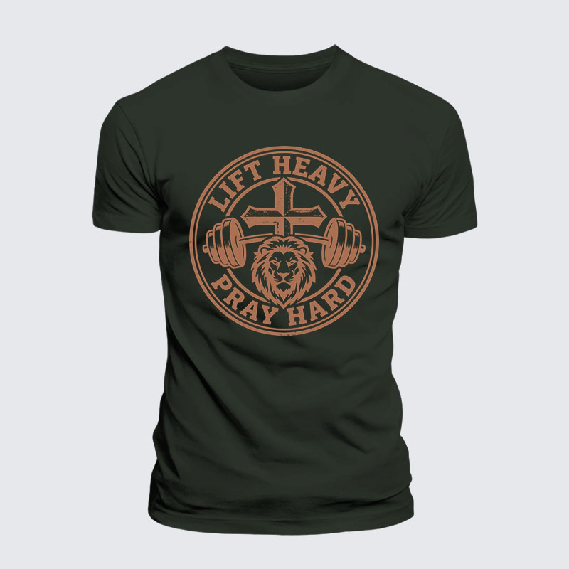 Lift Heavy Pray Hard Jesus God Christian Premium Mercerized Cotton Tee