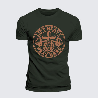 Lift Heavy Pray Hard Jesus God Christian Premium Mercerized Cotton Tee