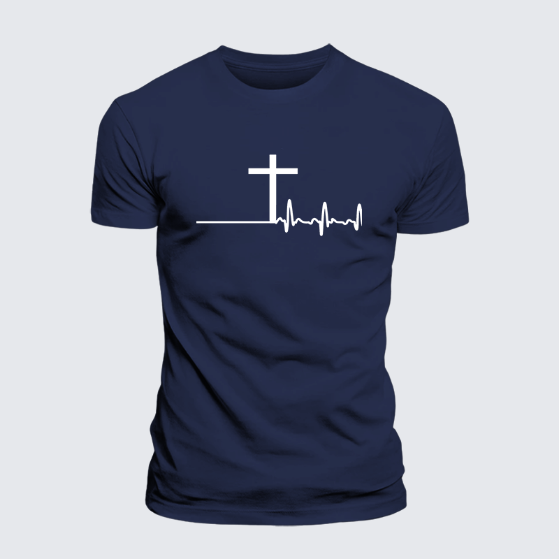 ECG Cross Jesus God Christian Premium Mercerized Cotton Tee