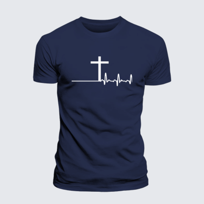 ECG Cross Jesus God Christian Premium Mercerized Cotton Tee