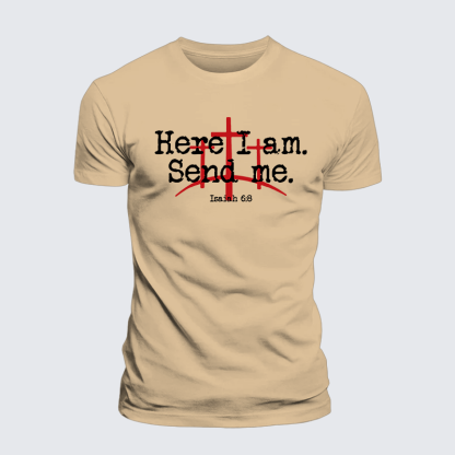 Here I Am Send Me - Bible Verse Isaiah 6:8 Jesus God Christian Premium Mercerized Cotton Tee