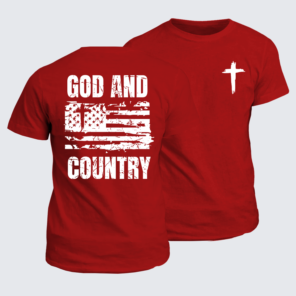 God And Country  Flag Cross Jesus God Christian Cotton T-Shirt