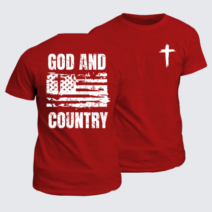 God And Country  Flag Cross Jesus God Christian Cotton T-Shirt