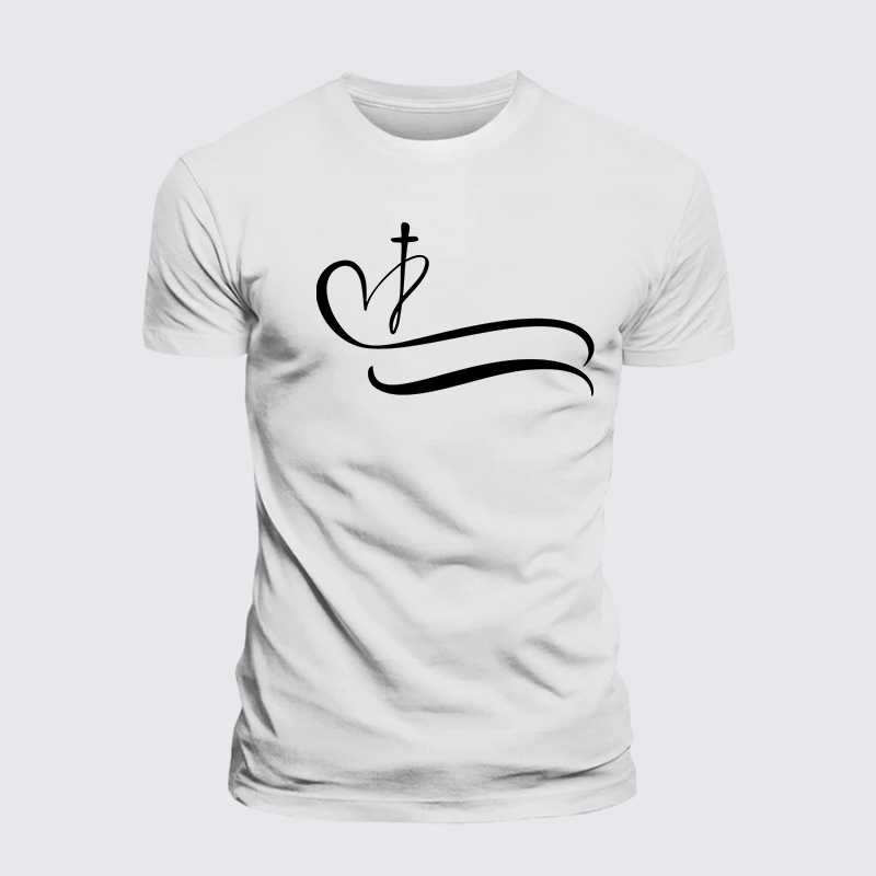Heart Cross Jesus God Christian Premium Mercerized Cotton Tee