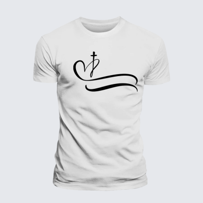 Heart Cross Jesus God Christian Premium Mercerized Cotton Tee