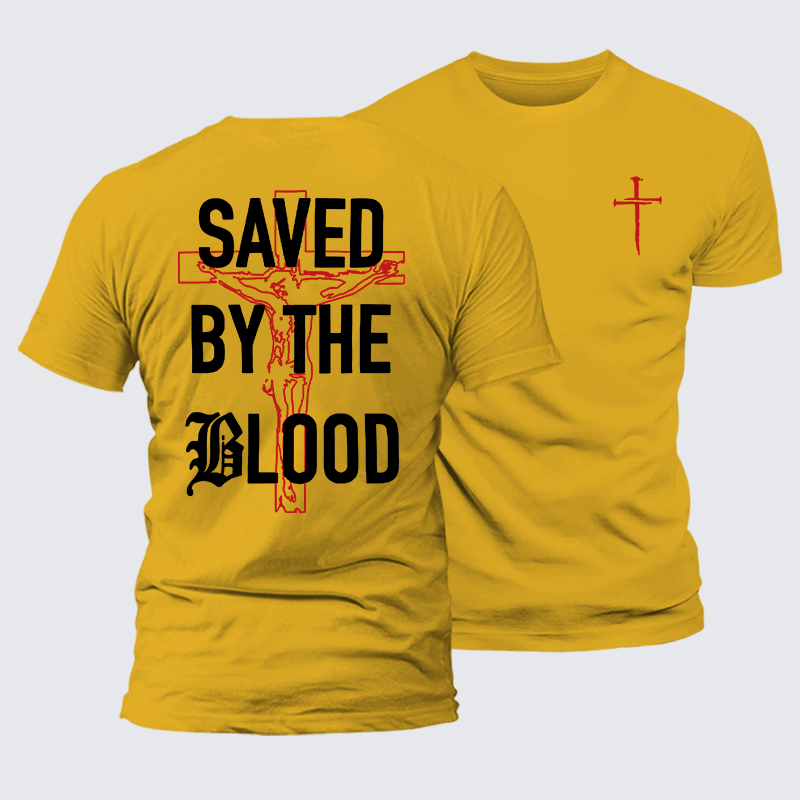 [Saved By The Blood Jesus God Christian Premium Mercerized Cotton Tee