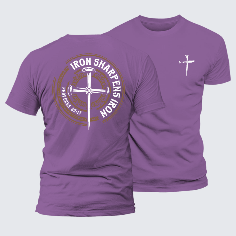 Iron Sharpens Iron - Proverbs 27:17 Jesus God Christian Premium Mercerized Cotton Tee