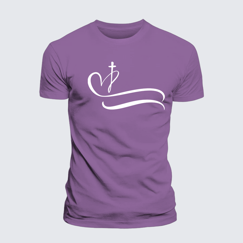 Heart Cross Jesus God Christian Premium Mercerized Cotton Tee