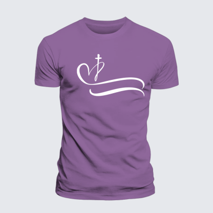 Heart Cross Jesus God Christian Premium Mercerized Cotton Tee