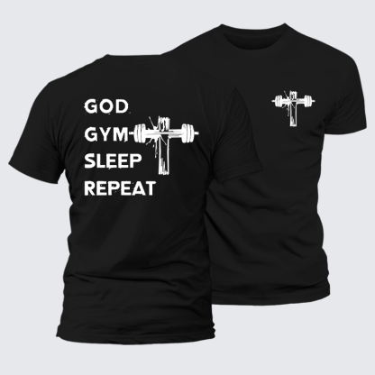 God Gym Sleep Repeat Jesus God Christian Premium Mercerized Cotton Tee