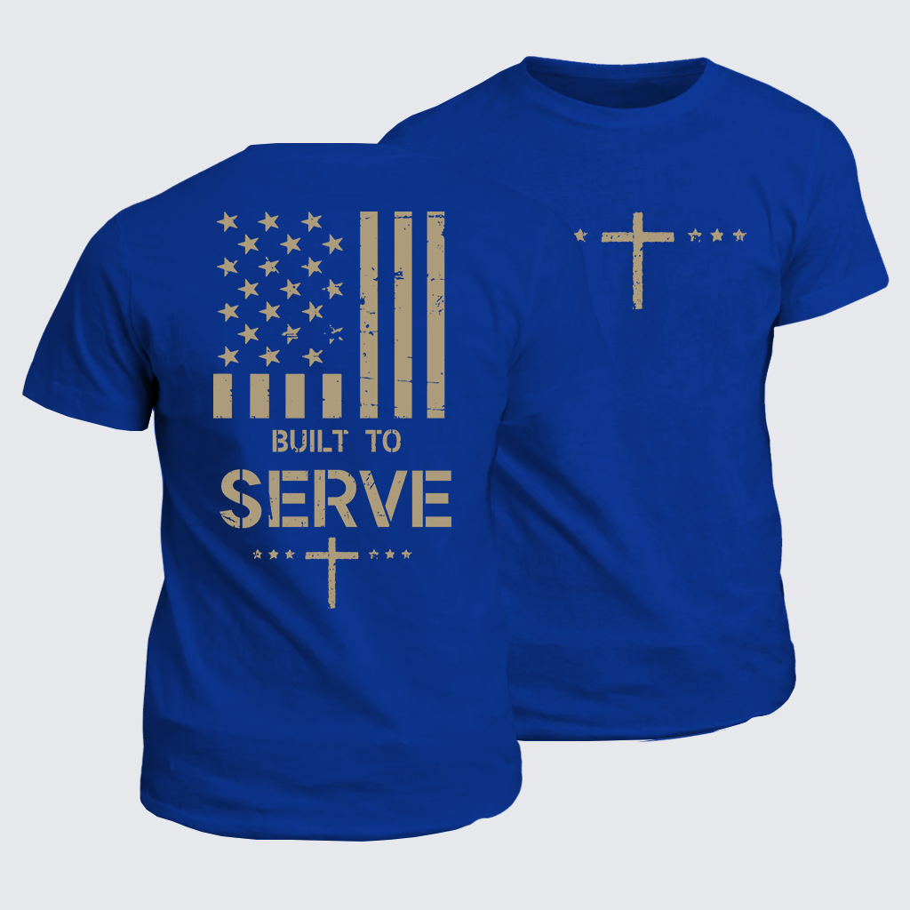 Built To Serve Flag Cross Jesus God Christian Cotton T-Shirt