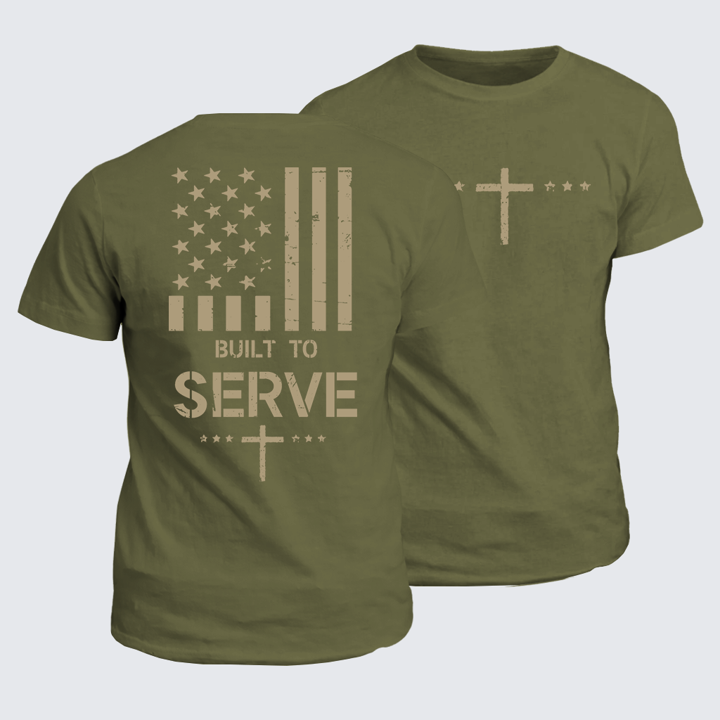 Built To Serve Flag Cross Jesus God Christian Cotton T-Shirt