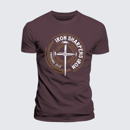 Iron Sharpens Iron - Proverbs 27:17 Jesus God Christian Premium Mercerized Cotton Tee