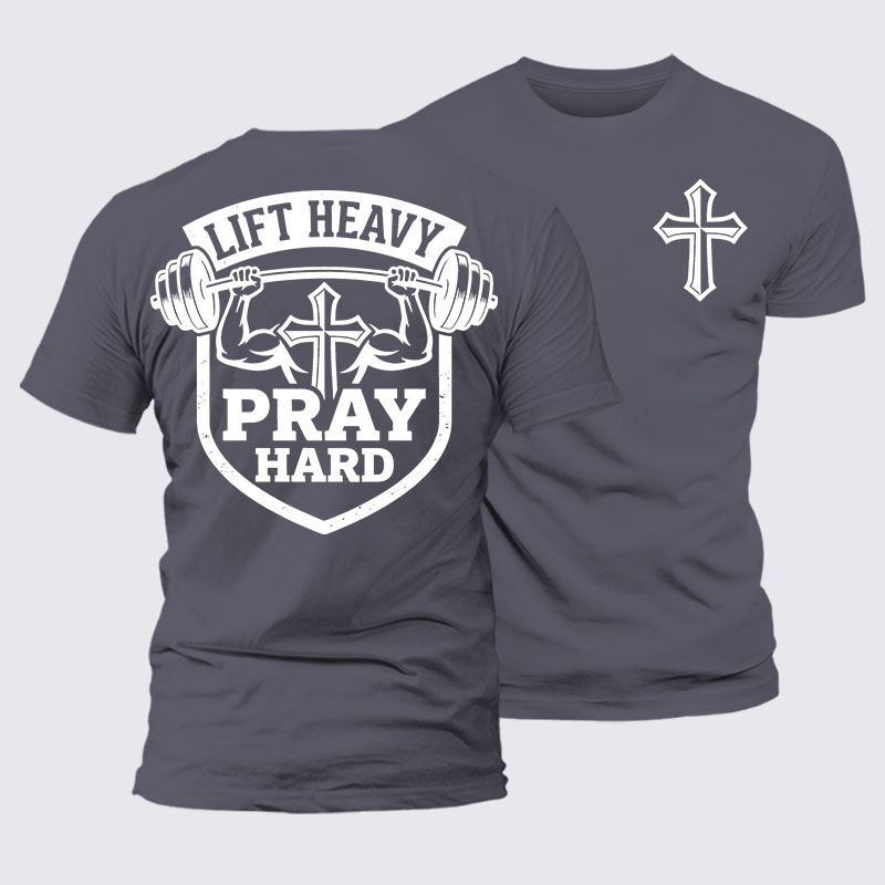 Lift Heavy Pray Hard Jesus God Christian – Premium Mercerized Cotton Tee