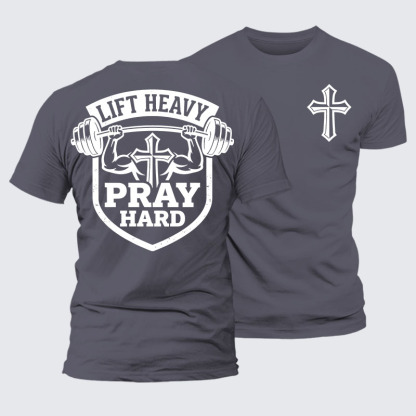 Lift Heavy Pray Hard Jesus God Christian – Premium Mercerized Cotton Tee