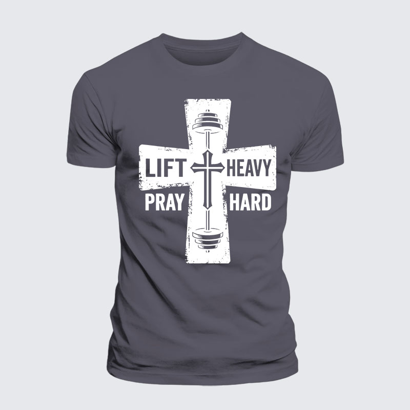 Lift Heavy Pray Hard Jesus God Christian Premium Mercerized Cotton Tee