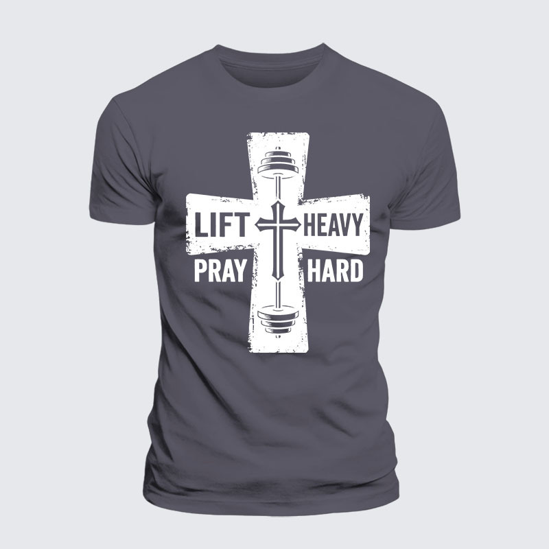 Lift Heavy Pray Hard Jesus God Christian Premium Mercerized Cotton Tee