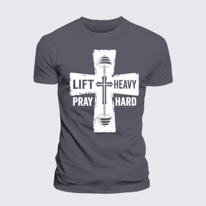 Lift Heavy Pray Hard Jesus God Christian Premium Mercerized Cotton Tee