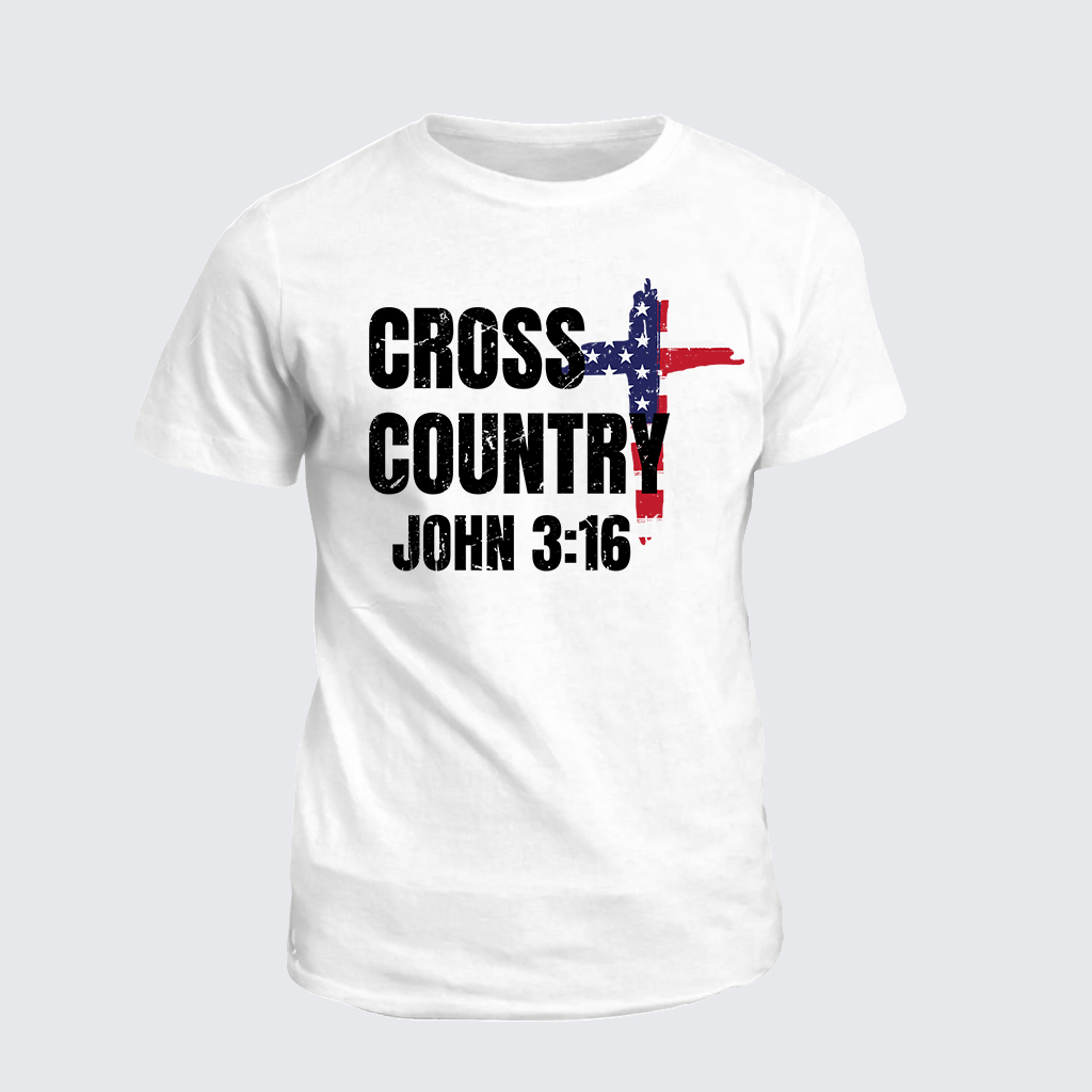Cross Country John 3:16 Jesus God Christian Cotton T-Shirt