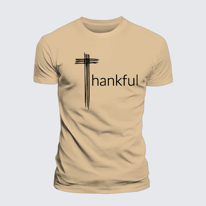 Thankful Cross Jesus God Christian Premium Mercerized Cotton Tee