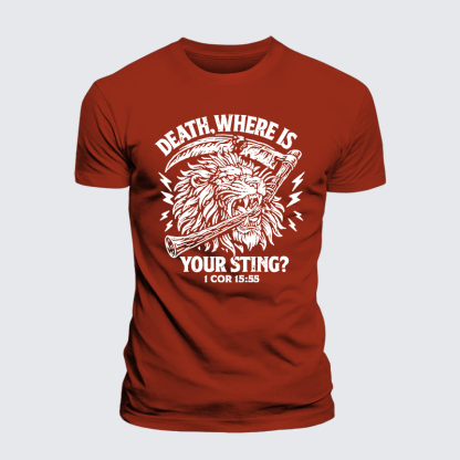 Death, Where is your Sting? - 1 COR 15:55 Jesus God Christian Premium Mercerized Cotton Tee